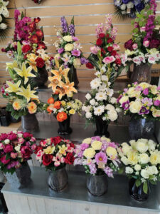 bouquets des fleurs en magasin