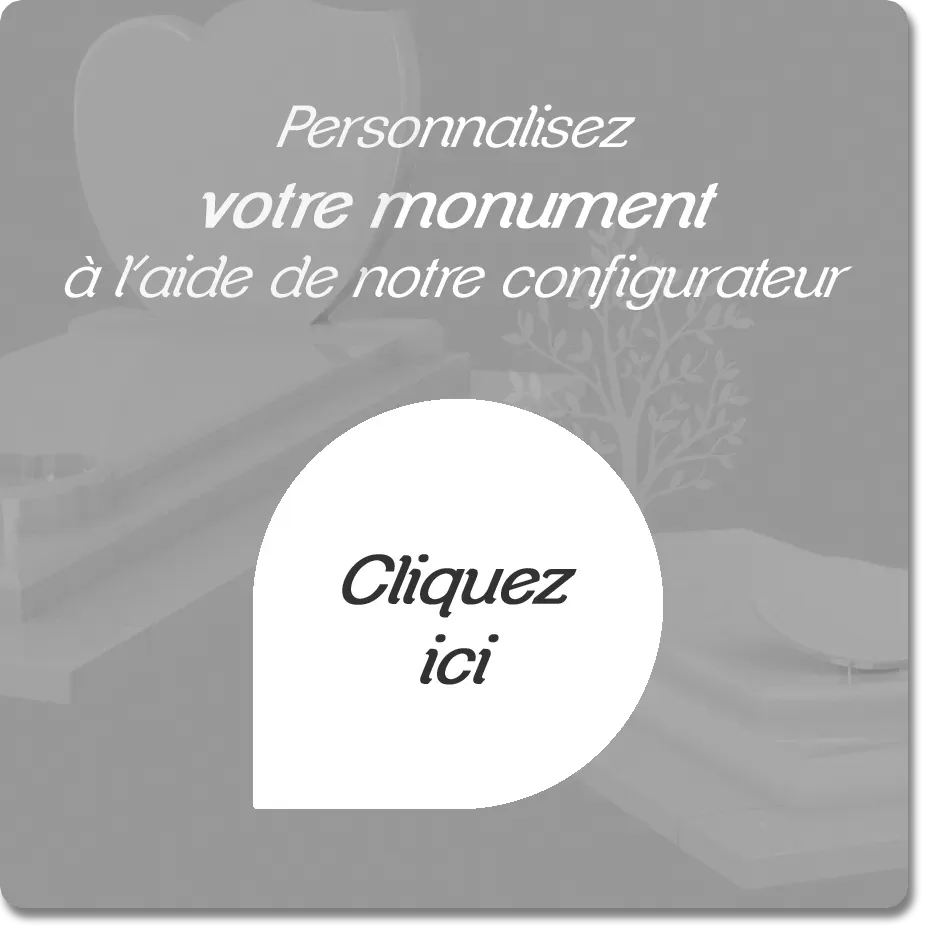 Visuel promotionnel gris invitant à personaliser un monument via configurateur.